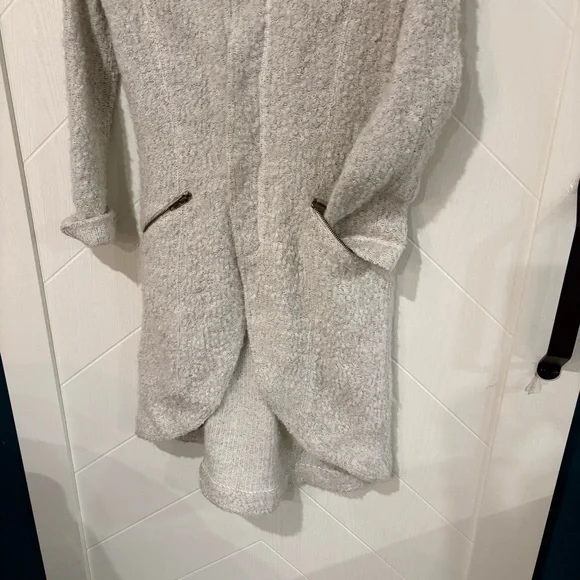 Robert kitchen canads boucle knit cardigan sweater coat winter white/faux Sherpa - Picture 4 of 9